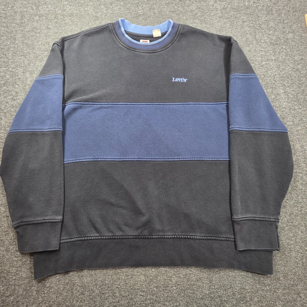 Levis Sweatshirt Mens Size Large Black Blue Colorblock CrewNeck Pullover Workout